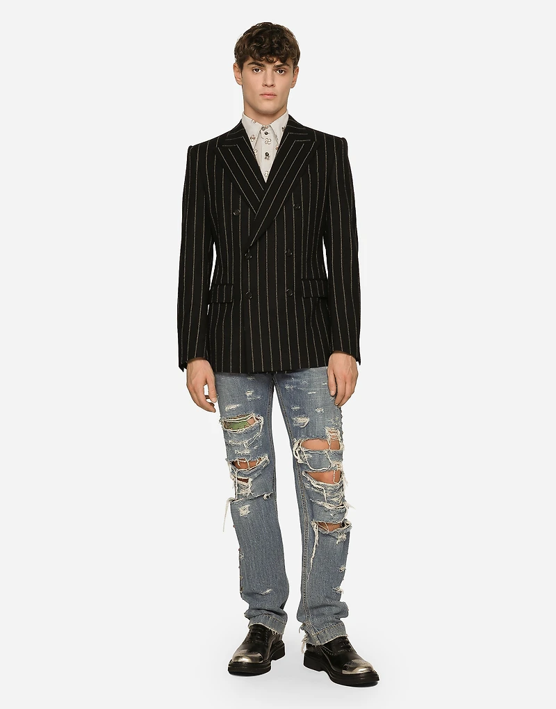 Double-breasted jacket pinstripe stretch wool