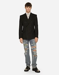 Double-breasted jacket pinstripe stretch wool
