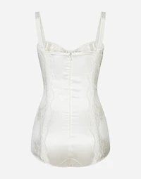 Silk balconette-bra bodysuit with lace detailing