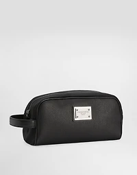 Grainy calfskin and nylon toiletry bag