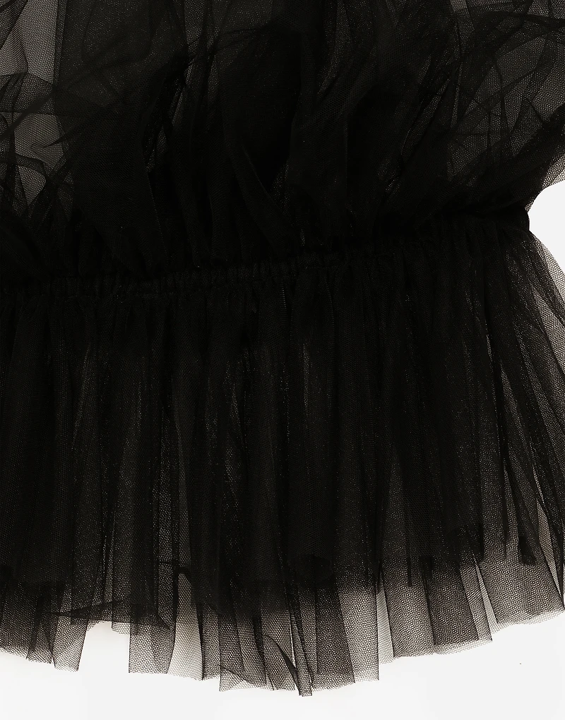 Tulle blouse with ruffles on the neck and cuffs