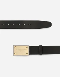Lux leather belt with branded buckle