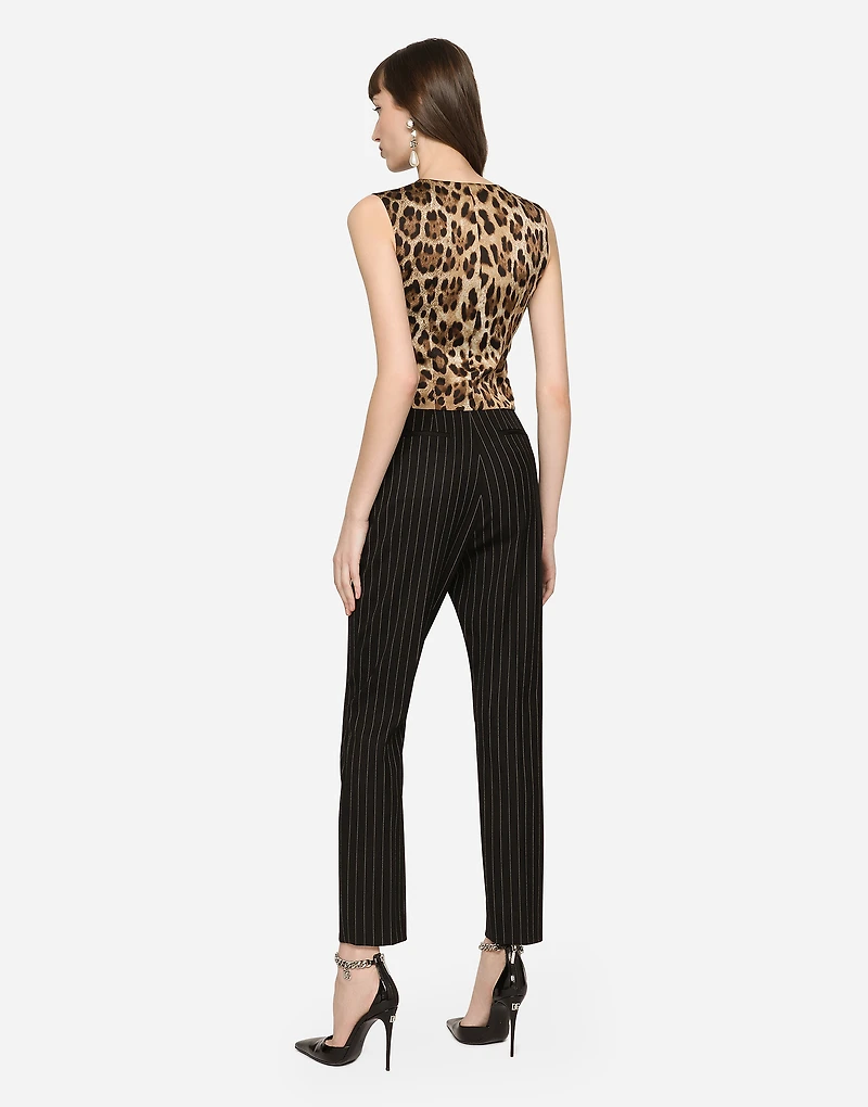 High-waisted pinstripe twill pants