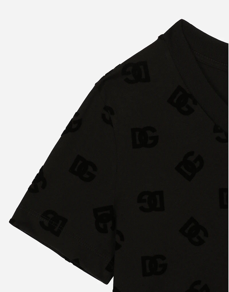 Jersey T-shirt with all-over flocked DG logo