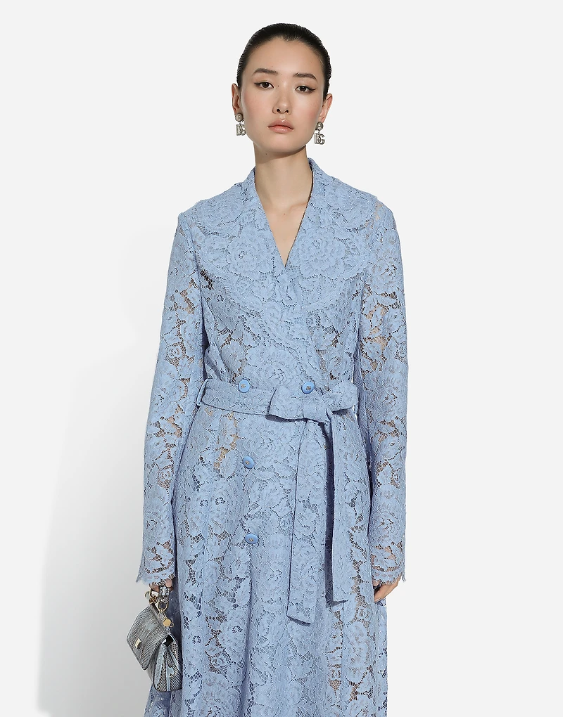 Floral cordonetto lace trench coat with DG logo