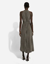Pleated jersey lurex calf-length dress