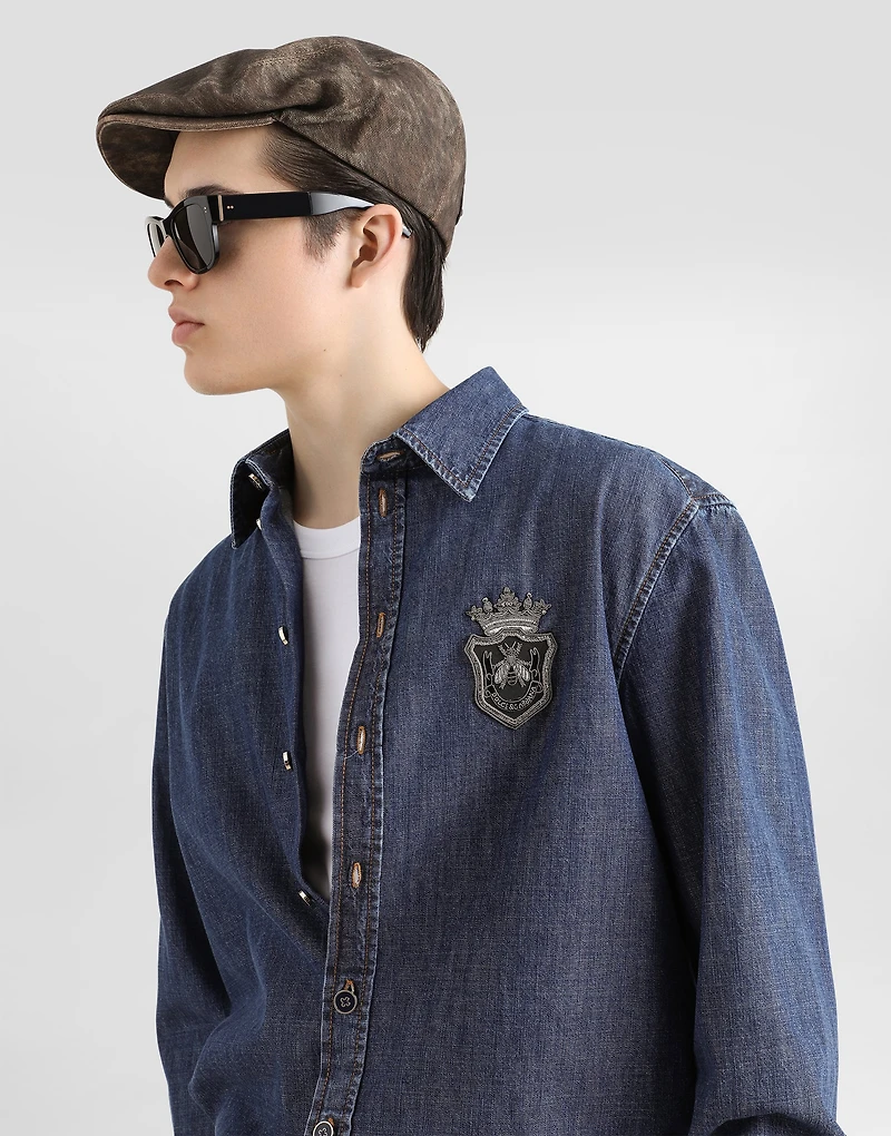 Denim shirt with heraldic emblem