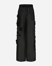 Silk organza jogging pants with embroidery