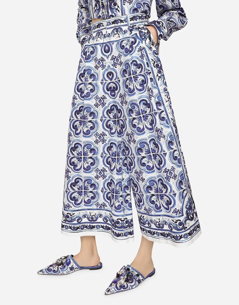 Majolica-print poplin culottes