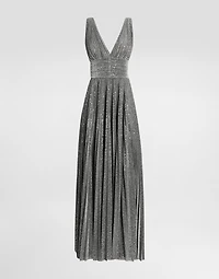 Long pleated dress with micro-sequin embellishment
