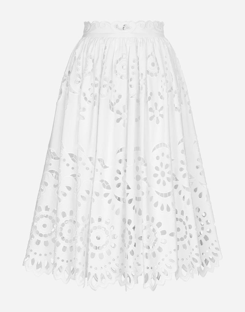 Cotton midi circle skirt with cut-out detailing