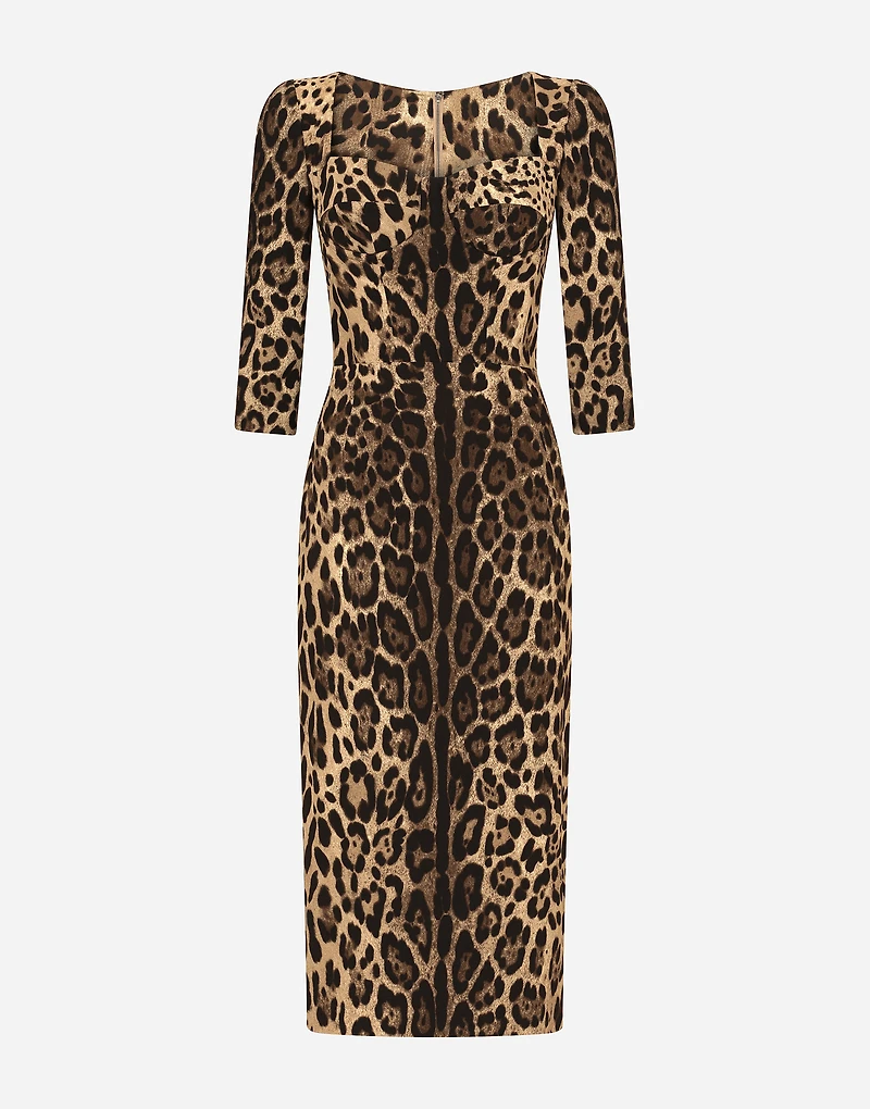 Leopard-print calf-length cady dress