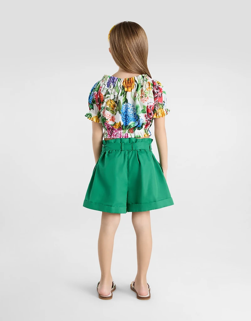 Cotton poplin top with floral print