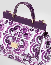 Majolica-print Sicily handbag in polished calfskin