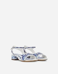 Majolica-print calfskin sandals