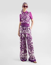 Majolica-print silk polo