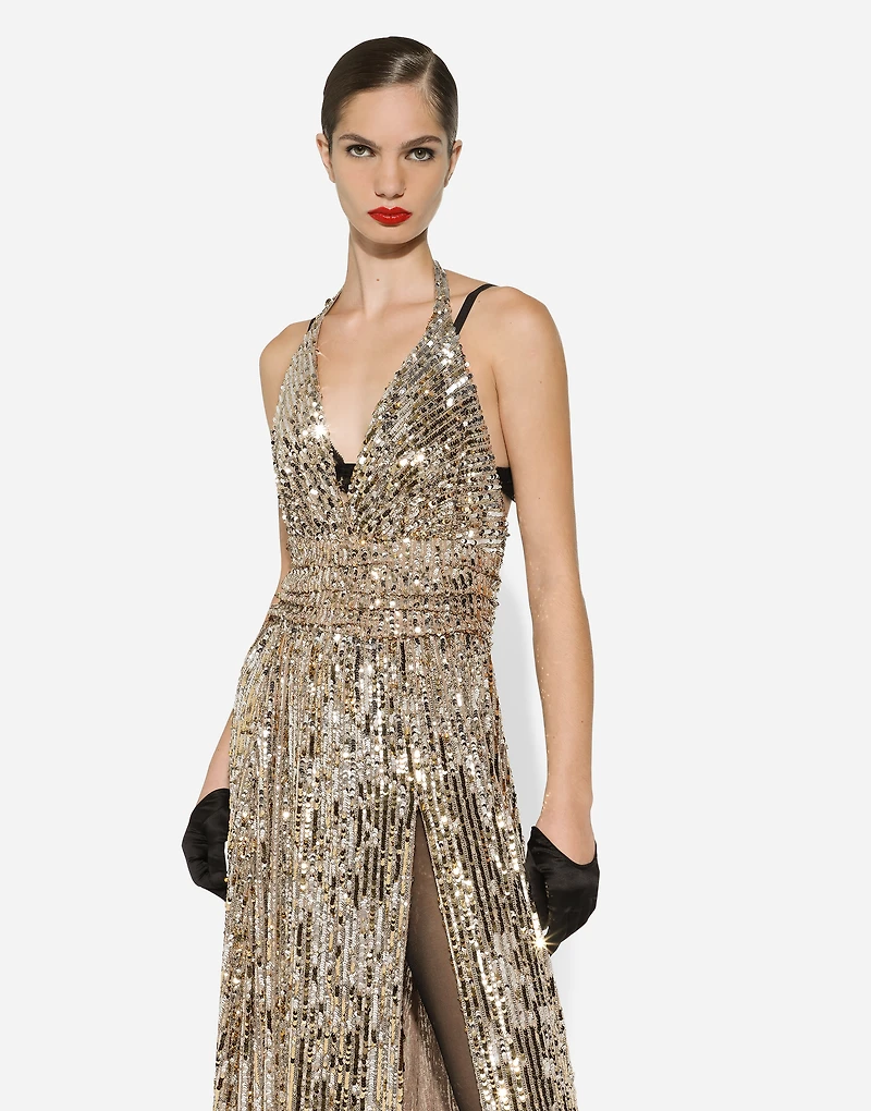 Long sequined dress with slit