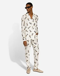 Silk twill shirt with chess-piece print