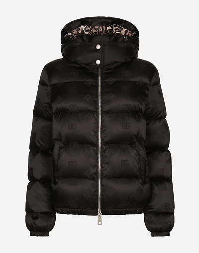 Padded satin jacquard down jacket with all-over DG logo