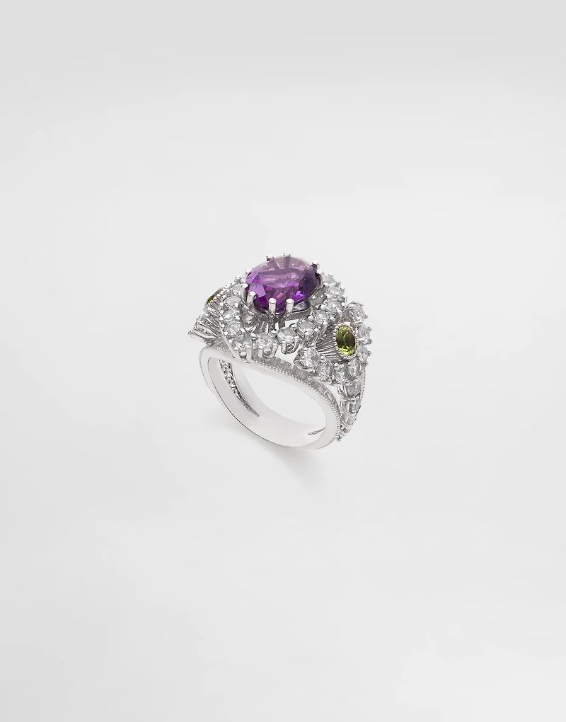 Eleganza Ring 18-carat white gold, amethyst, peridots, and sapphires