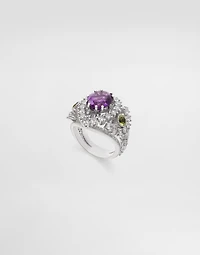 Eleganza Ring 18-carat white gold, amethyst, peridots, and sapphires