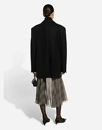 Silk chiffon calf-length circle skirt with glen plaid print