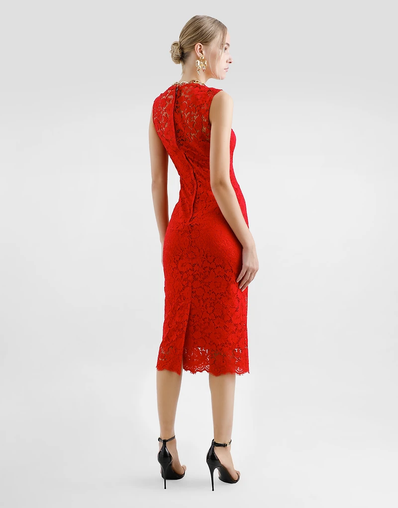 Calf-length sheath dress floral cordonetto lace