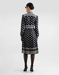 Twill calf-length shirt dress with all-over DG logo scarf print
