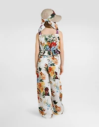 Flower-print poplin top