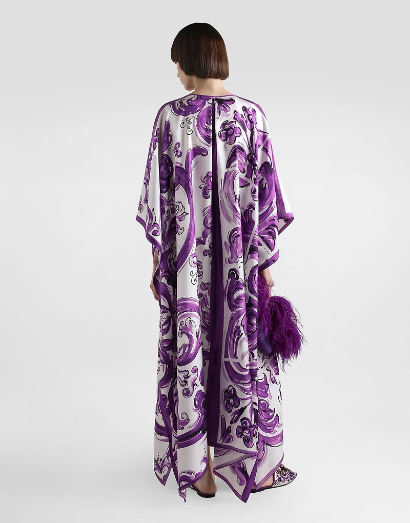 Majolica-print twill caftan dress