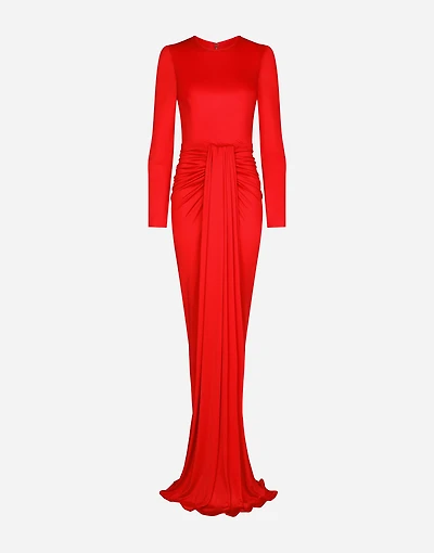 Long organzine dress with draping