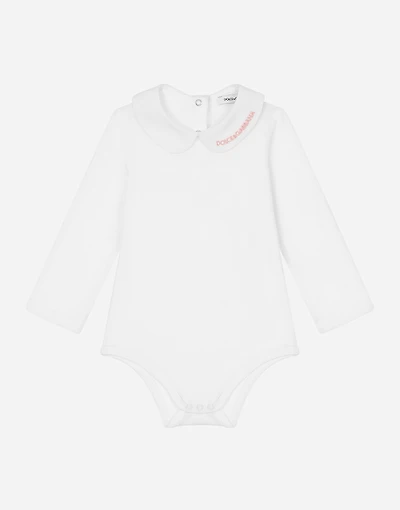 Long-sleeved babygrow with embroidered collar