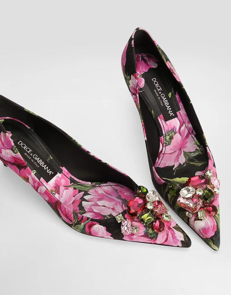 Printed brocade pumps