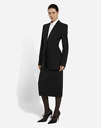 Pinstripe wool calf-length skirt