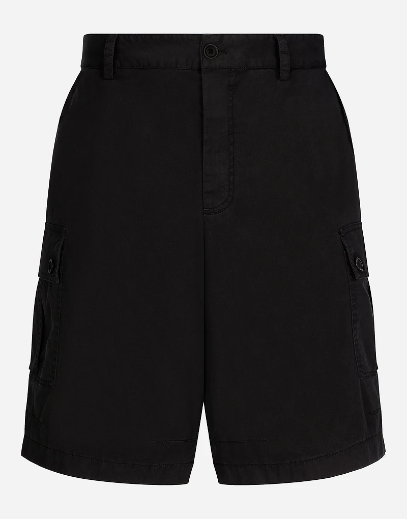 Stretch cotton cargo pants with brand plate