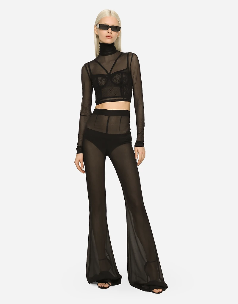 High-waisted flared chiffon pants