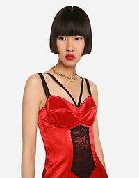 Short satin dress with lace details