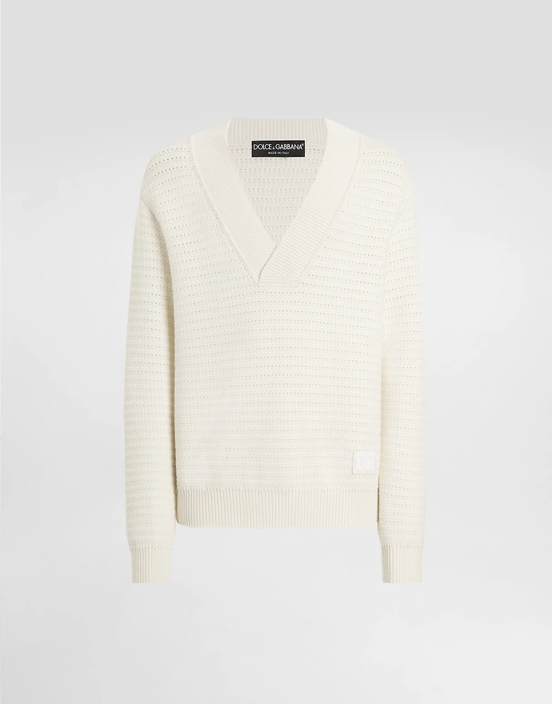 Wool V-neck sweater with DG embroidery