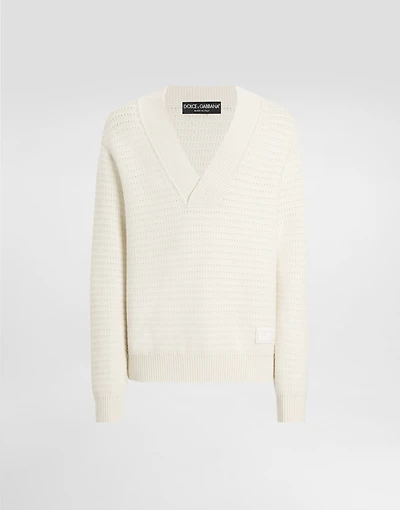 Wool V-neck sweater with DG embroidery