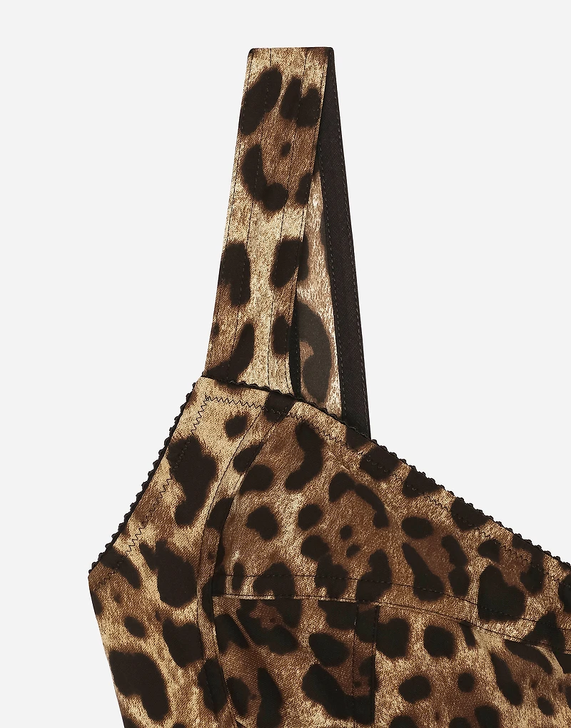 Leopard-print charmeuse bodysuit