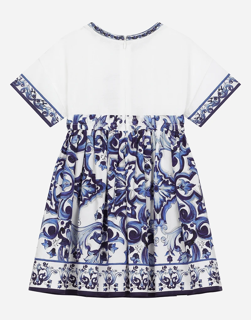Majolica-print poplin and jersey dress