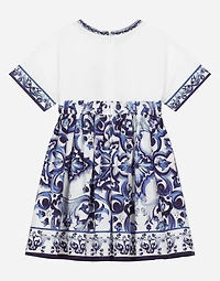 Majolica-print poplin and jersey dress