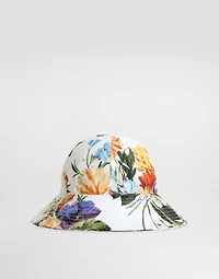 Flower-print poplin hat