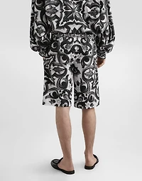 Majolica-print poplin trousers