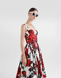 Calf-length corset dress with rose print