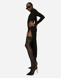 High-necked jersey calf-length dress with cut-out