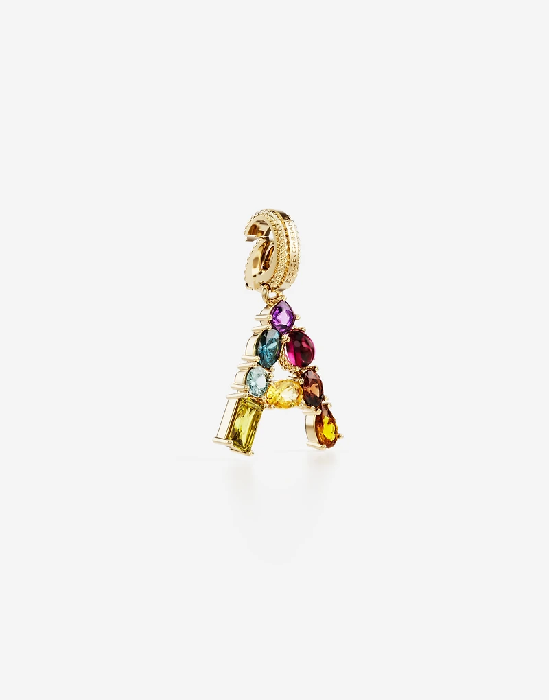 Charm A Lettering 18-carat yellow gold and multicolored gems