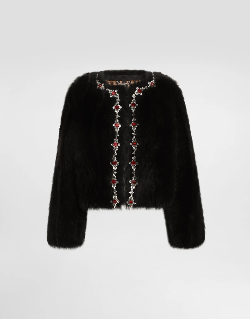 Fluffy sheepskin jacket with inlay