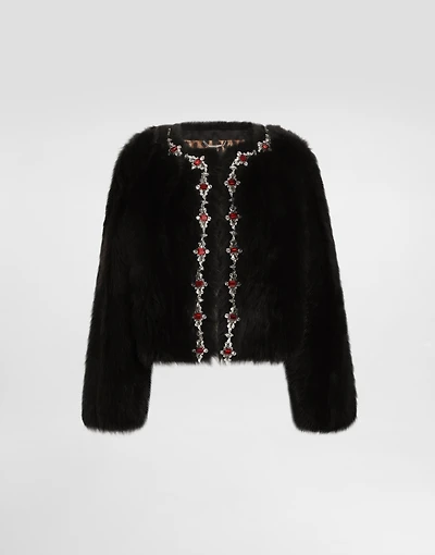Fluffy sheepskin jacket with inlay
