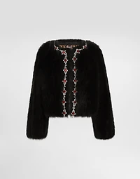 Fluffy sheepskin jacket with inlay